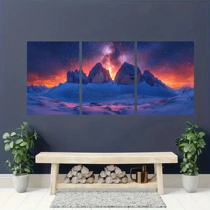 3pcs Starry Sky and Snow Capped Mountains Wall Art Canvas Unframed - High Quality Print 100% Australian Made Wall Canvas