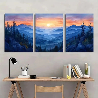 3pcs Blue Ridge Mountains Watercolor Art Print Metal Print Ready to Hang Art - Bella Home Decor