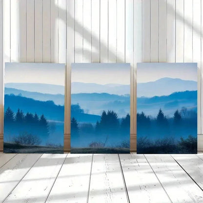 3pcs Landscape with Misty Forests and Snow-Capped Metal Print Ready to Hang Art