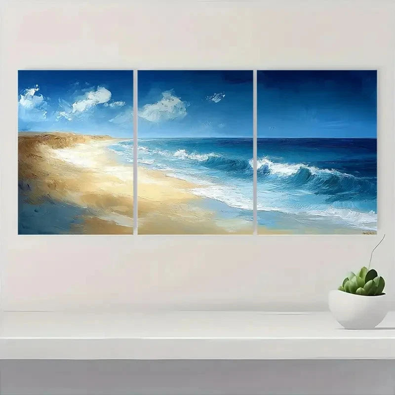 3pcs  Abstract Beach Land  Blue Seascape LB  Wall Art Set Canvas Framed 60x90cm - High Quality Print 100% Australian Made Wall Canvas Ready to Hang - Bella Home Decor