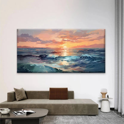 Sunset Ocean Wave Seascape Wall Art Canvas Office Home Room Framed 120x60cm