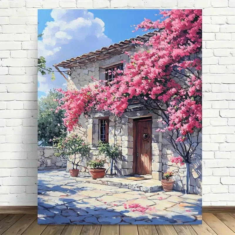 Beautiful Spring Cottage Bloom Vibrant Pink Painting 40x60cm Metal Print Ready to Hang - Bella Home Decor