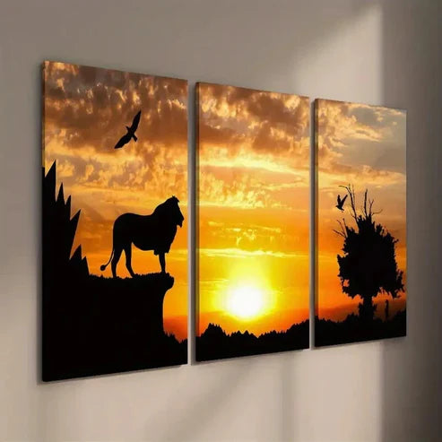 3pcs Lion Sunset & Bird Wall Art Set Canvas Unframed - High Quality Print 100% Australian Made Wall Canvas