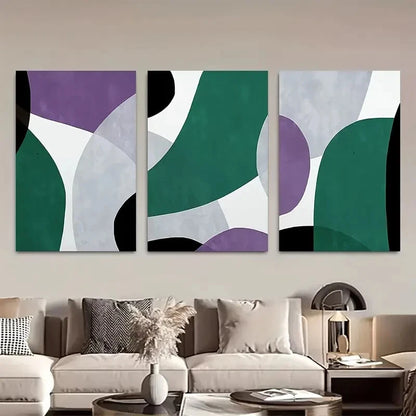 3pcs Green Purple Emerald Gem Abstract Metal Print Ready to Hang Art - Bella Home Decor
