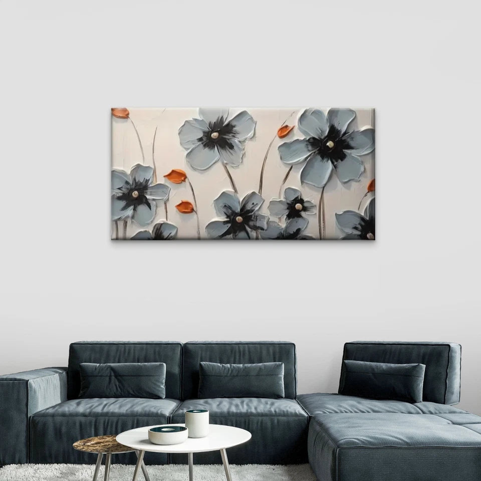 Gray Flowers Abstract White Wall Art Canvas Office Home Room Framed 120x60cm