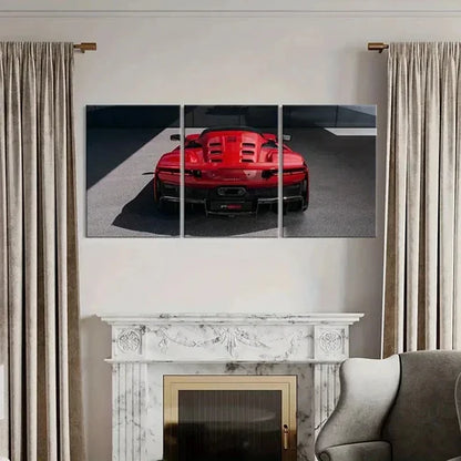 3pcs Vibrant Red Supercar Design Wall Art Canvas Unframed - High Quality Print 100% Australian Made Wall Canvas