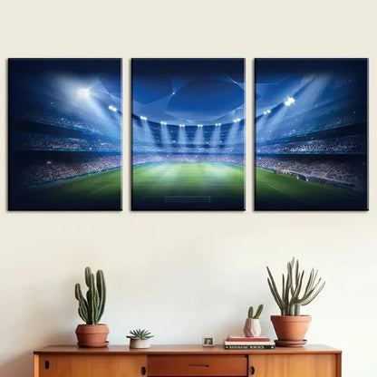 3pcs Spotlighted Playing Field Football Perfect Wall Art Set Canvas Unframed - High Quality Print 100% Australian Made Wall Canvas
