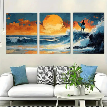 3pcs Watching Waves On Beach Vibrant Perfect Wall Art Set Canvas Framed 40x60cm - High Quality Print 100% Australian Made Wall Canvas Ready to Hang - Bella Home Decor