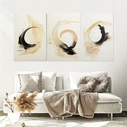 3pcs Abstract natural beige and black colours Wall Art Set Canvas Framed 60x90cm - High Quality Print 100% Australian Made Wall Canvas Ready to Hang