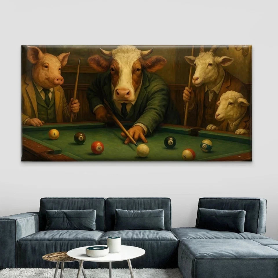 Humorous Cow & Goat Wall Art Canvas Office Home Room Framed 120x60cm