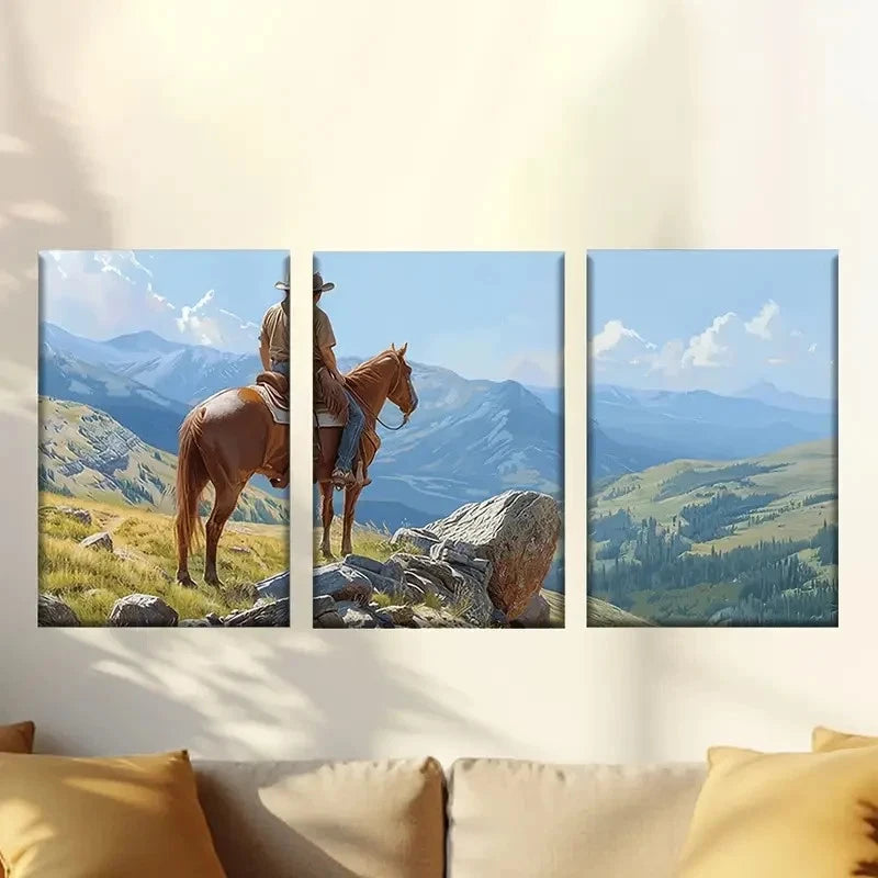3pcs Glamorous Sunset Cowboys Wall Art Set Canvas Framed 60x90cm - High Quality Print 100% Australian Made Wall Canvas Ready to Hang - Bella Home Decor