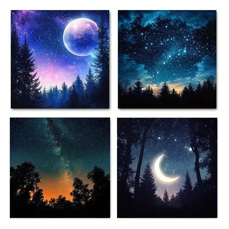 4pcs Colorful Nebulae Starry UniverseWall Art Canvas Framed