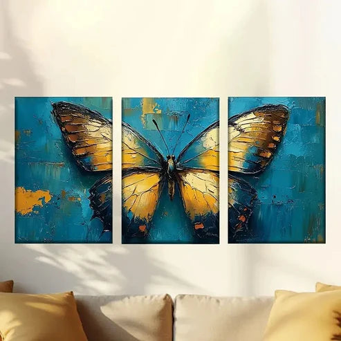 3pcs Beautiful butterfly with yellow wings  Wall Art Set Canvas Unframed - High Quality Print 100% Australian Made Wall Canvas - Bella Home Decor