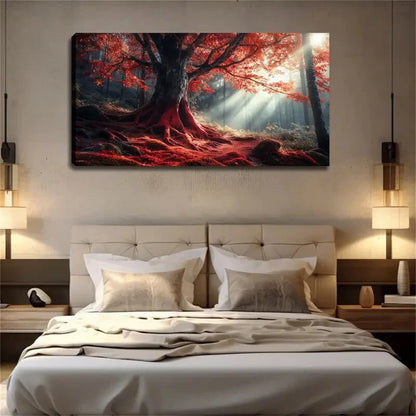 Majestic Red Tree Autumn Décor Wall Art Canvas Office Home Room Framed 120x60cm - Bella Home Decor