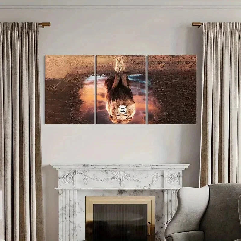 3pcs Lion Animal Theme Inspirational Wall Art Set Canvas Framed 50x70cm - High Quality Print 100% Australian Made Wall Canvas Ready to Hang - Bella Home Decor
