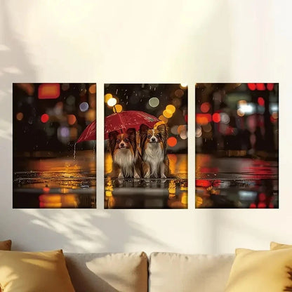 3pcs Dog Couple in The Rain Wall Art Set Canvas Framed 60x90cm - High Quality Print 100% Australian Made Wall Canvas Ready to Hang - Bella Home Decor