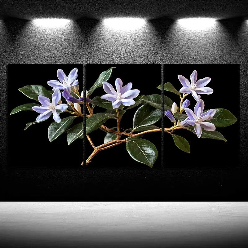 3pcs Green Leaves and Flowers Metal Print Ready to Hang Art - Bella Home Decor