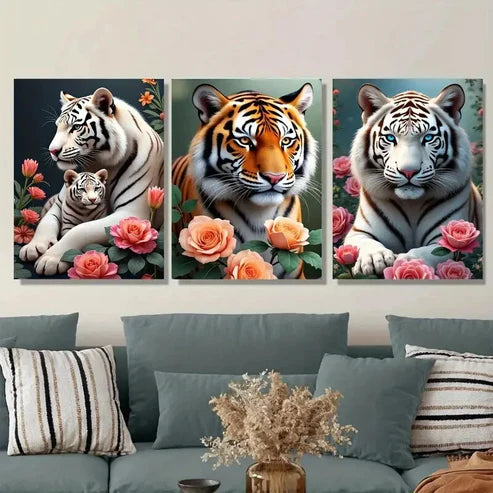 3pcs Stunning Tiger Vibrant Wildlife Paintings Wall Art Set Canvas Unframed - High Quality Print 100% Australian Made Wall Canvas
