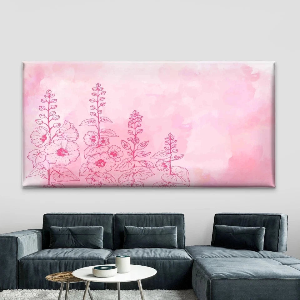 Pink Background with Flowers Wall Art Canvas Office Home Room Framed 120x60cm