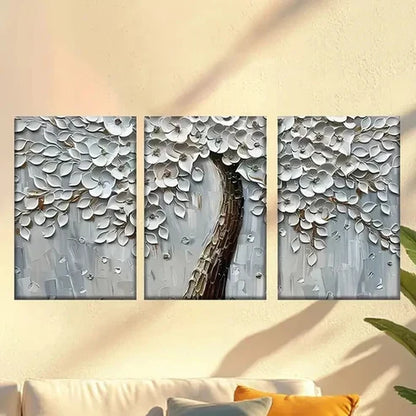 3pcs Painting of a Tree with White Flowers Wall Art Canvas Unframed - High Quality Print 100% Australian Made Wall Canvas