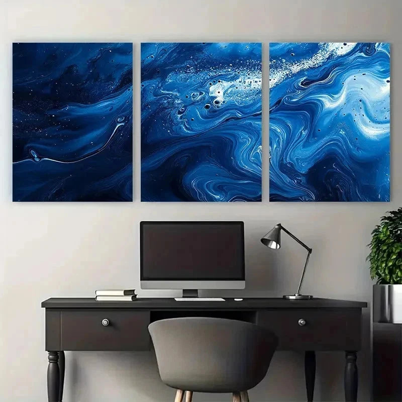 3pcs Blue Abstract Vivid Abstract Perfect Wall Art Set Canvas Framed 50x70cm - High Quality Print 100% Australian Made Wall Canvas Ready to Hang - Bella Home Decor