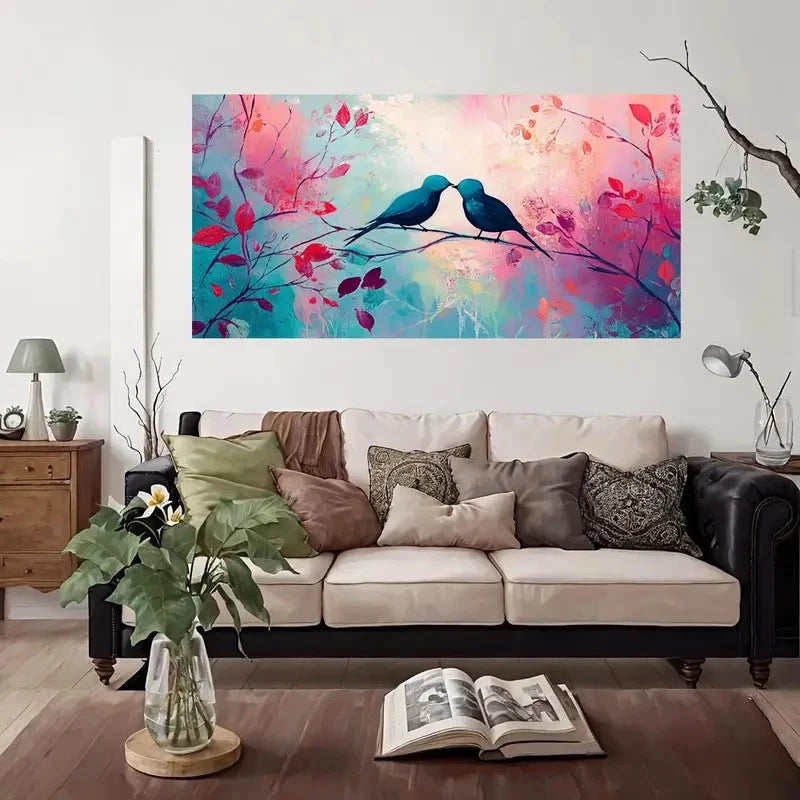 Romantic Bird Couple Wall Art Canvas Office Home Room Framed 120x60cm