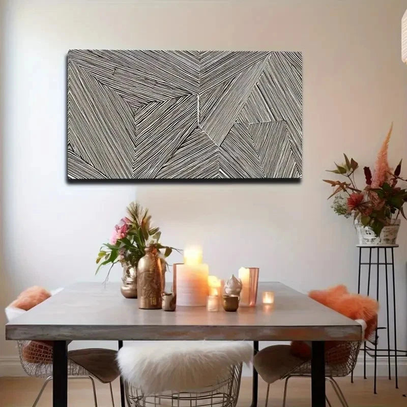 Geometric Black & White Design Wall Art Canvas Office Home Room Framed 120x60cm