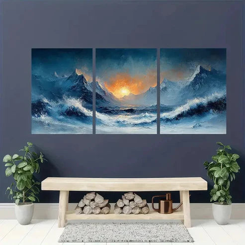 3pcs Abstract Wave & Mountain Landscape Wall Art Set Canvas Unframed - High Quality Print 100% Australian Made Wall Canvas - Bella Home Decor