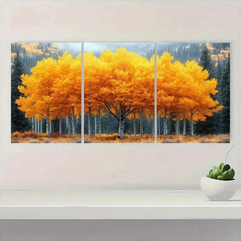 3pcs  Realistic Falling Leaves in Mustard Yell Wall  Art Set Canvas Framed 60x90cm - High Quality Print 100% Australian Made Wall Canvas Ready to Hang - Bella Home Decor