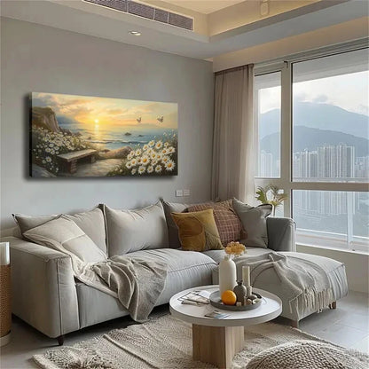 The Sun Near The Horizon Fields Wall Art Canvas Office Home Room Framed 120x60cm - Bella Home Decor