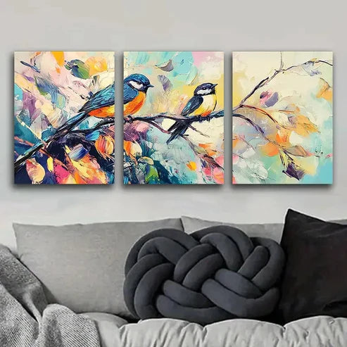 3pcs Birds Perched on Branches Nature Perfect Wall Perfect Wall Art Set Canvas Unframed - High Quality Print 100% Australian Made Wall Canvas - Bella Home Decor