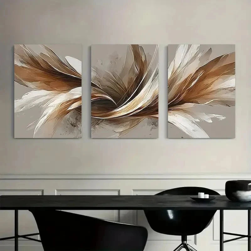 3pcs Abstract Flowing Design Digital Art Prints Metal Print Ready to Hang Art - Bella Home Decor