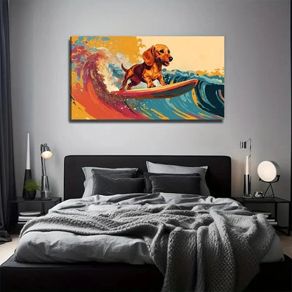 Modern Learn To Surf The Dog Wall Art Canvas Office Home Room Framed 120x60cm