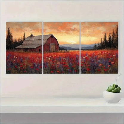 3pcs Vintage Farmhouse Country Landscape Metal Print Ready to Hang Art - Bella Home Decor