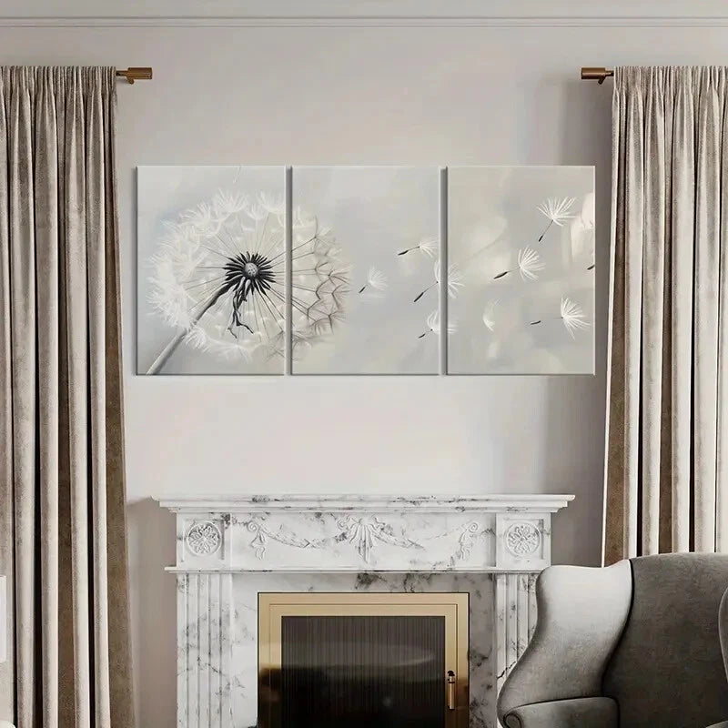 3pcs Minimalist Design Black White Floral Pattern Metal Print Ready to Hang Art - Bella Home Decor