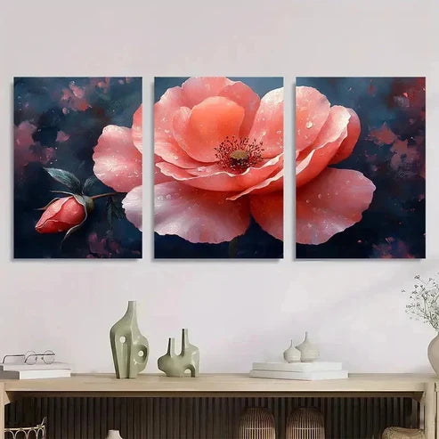 3pcs Pink Watercolor Rose Flower Wall Art Canvas Unframed - High Quality Print 100% Australian Made Wall Canvas