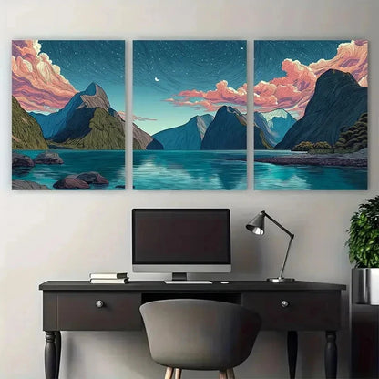 3pcs Milford Sound New Zealand Sound Perfect Wall Art Set Canvas Framed 50x70cm - High Quality Print 100% Australian Made Wall Canvas Ready to Hang