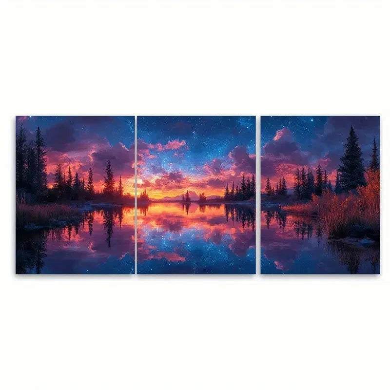 3pcs Enchanting Night Sky Reflection EI   Wall Art Set Canvas Framed 50x70cm - High Quality Print 100% Australian Made Wall Canvas Ready to Hang - Bella Home Decor