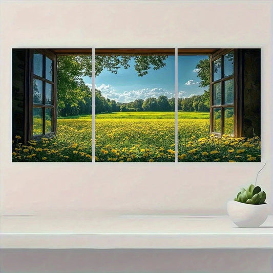 3pcs Serene Green Field & Blue Sky View Wall Art Set Canvas Framed 50x70cm - High Quality Print 100% Australian Made Wall Canvas Ready to Hang