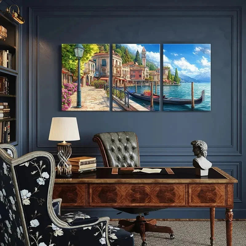 3pcs Venetian Mediterranean Gondola Ride Metal Print Ready to Hang Art - Bella Home Decor
