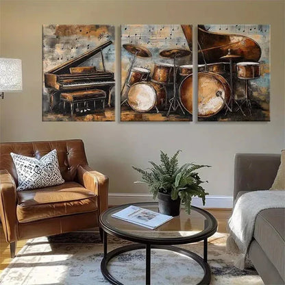 3pcs Musical Instruments Style Music Wall Art Canvas Unframed - High Quality Print 100% Australian Made Wall Canvas