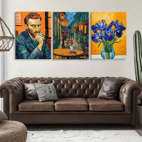 3pcs Street Scene Portrait Iris Flower Perfect Wall Art Set Canvas Unframed - High Quality Print 100% Australian Made Wall Canvas