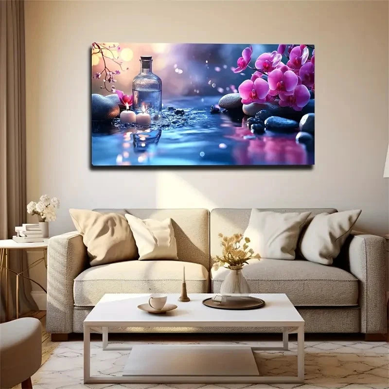 Pink Orchids Water Reflection Wall Art Canvas Office Home Room Framed 120x60cm