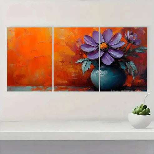 3pcs Abstract Purple Flower Oil Painting IL Wall Art Set Canvas Unframed - High Quality Print 100% Australian Made Wall Canvas - Bella Home Decor
