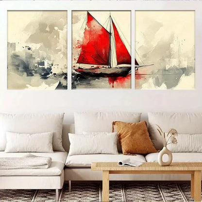 3pcs Modern Vertical Abstract Sailing Ship Wall Art Canvas Unframed - High Quality Print 100% Australian Made Wall Canvas