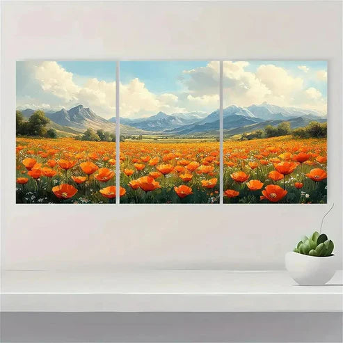 3pcs California Poppy Watercolor NMWall Art Set Canvas Unframed - High Quality Print 100% Australian Made Wall Canvas - Bella Home Decor