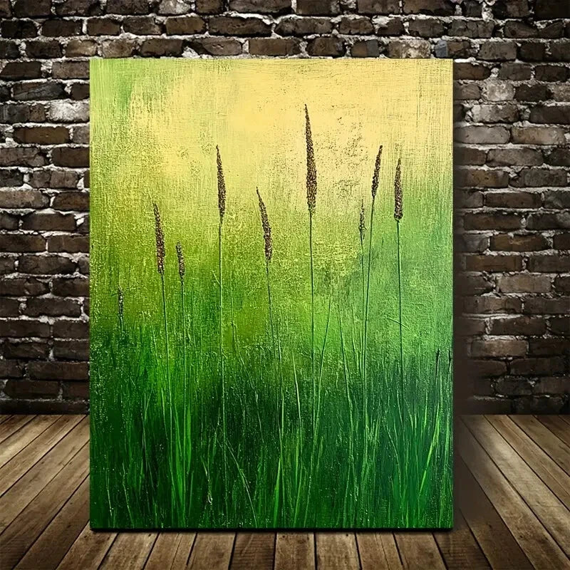 Beautiful Green Dogtail Grass Meadow Painting 40x60cm Metal Print Ready to Hang - Bella Home Decor