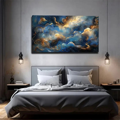 Golden & White Flowing Lines Wall Art Canvas Office Home Room Framed 120x60cm