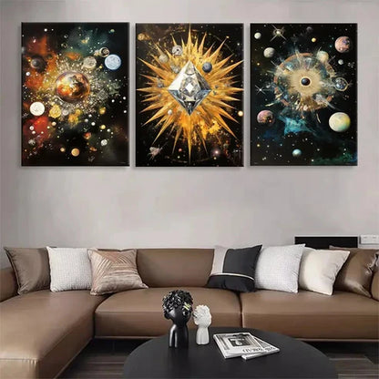 3pcs Cosmic Universe Abstract Diamond Perfect Art Set Canvas Unframed - High Quality Print 100% Australian Made Wall Canvas - Bella Home Decor