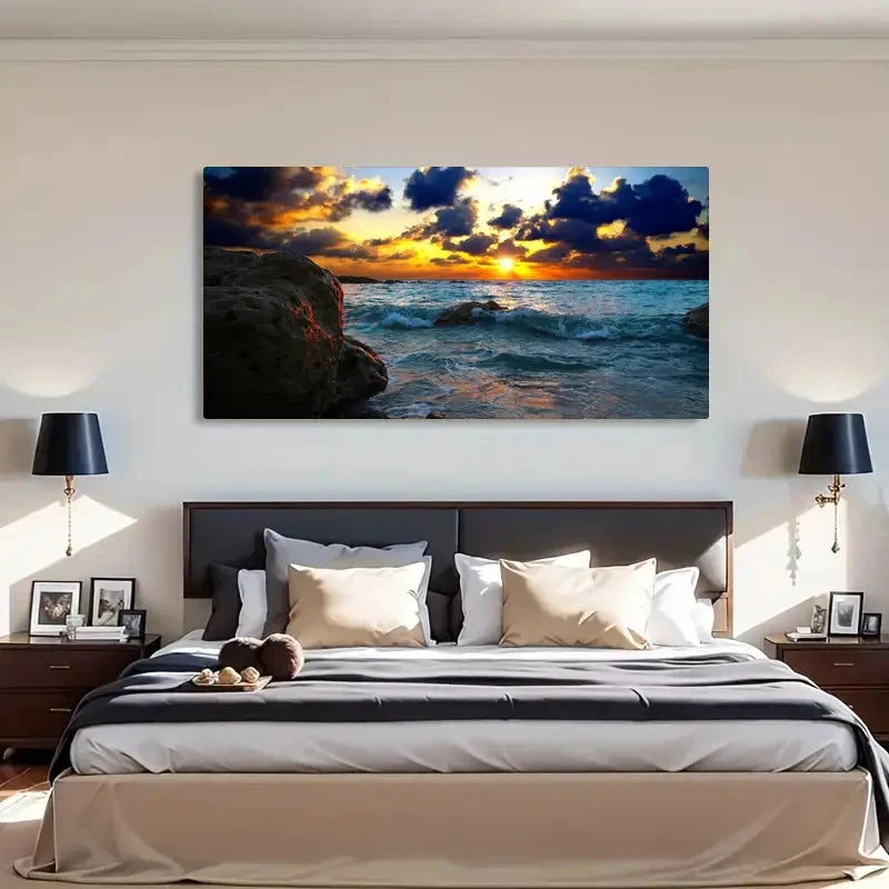 Coastal Landscape Modern Sunset Wall Art Canvas Office Home Room Framed 120x60cm